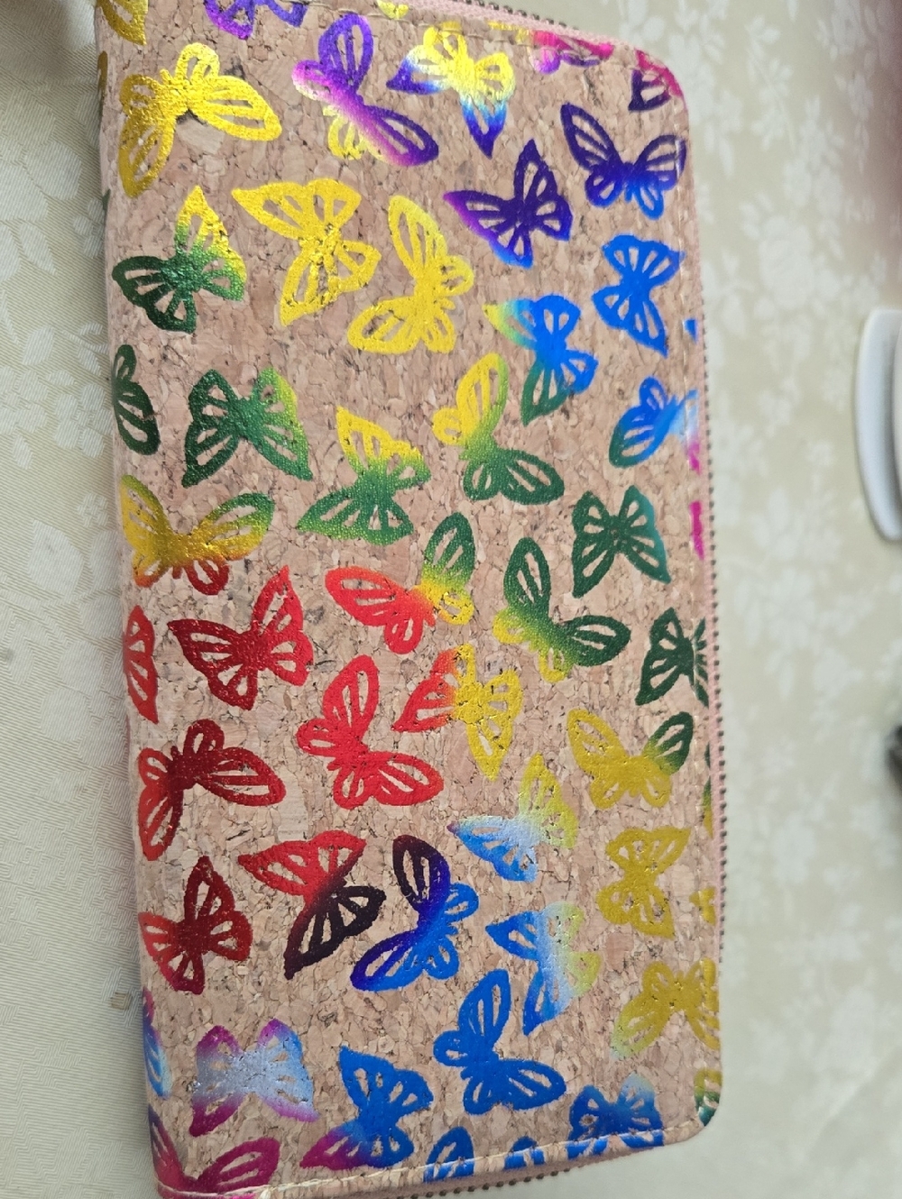 Colorful Butterfly Cork Zip Wallet